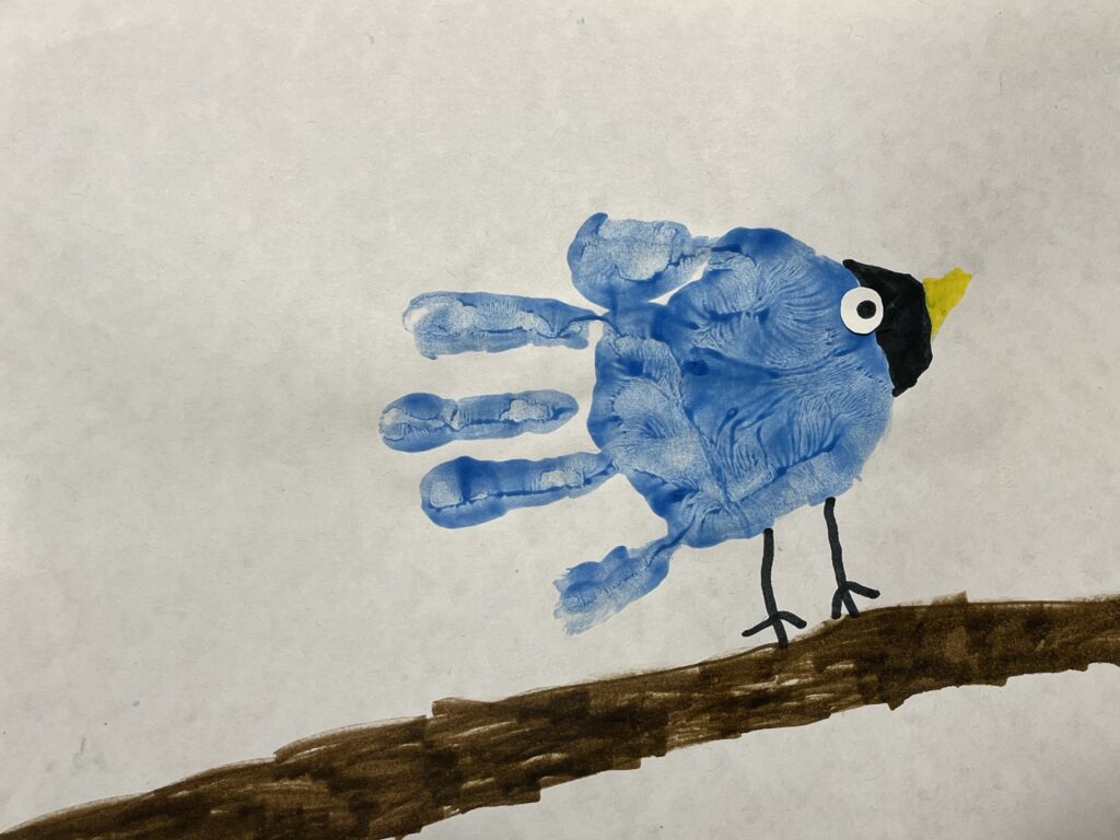 blue handprint bird